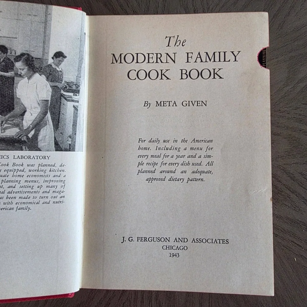 1943 The Modern Family Cook Book Meta Given Vintage Hardcover Cookbook